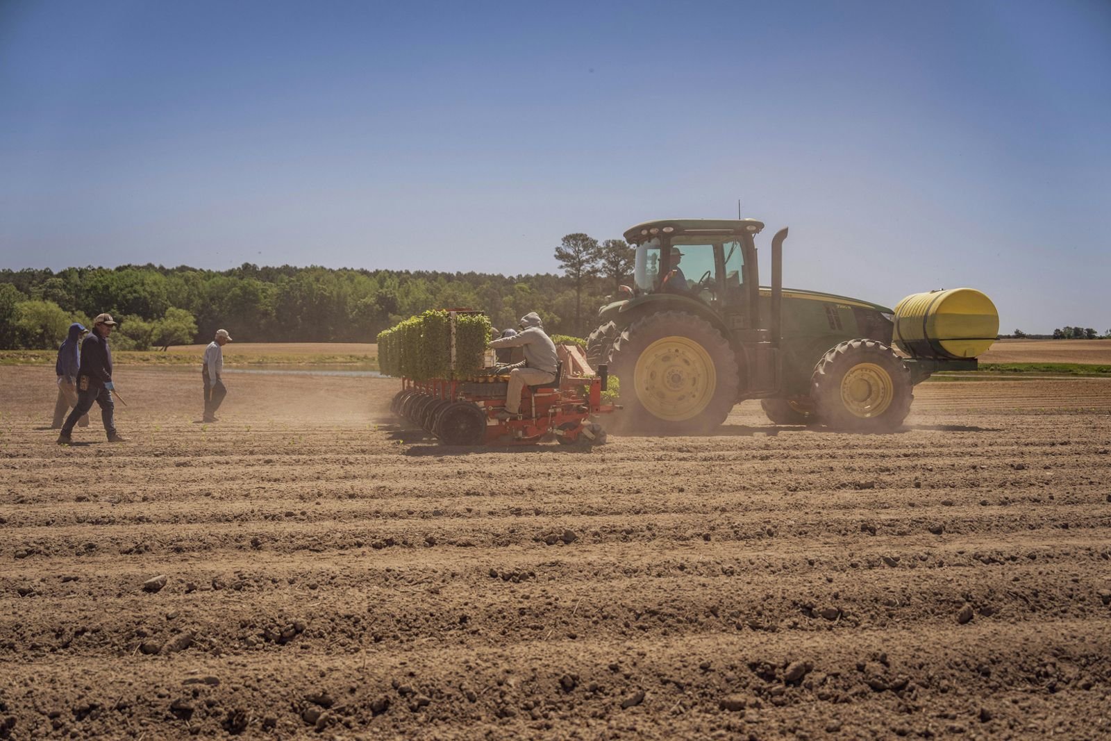 Veterano operando maquinaria agrícola en el campo